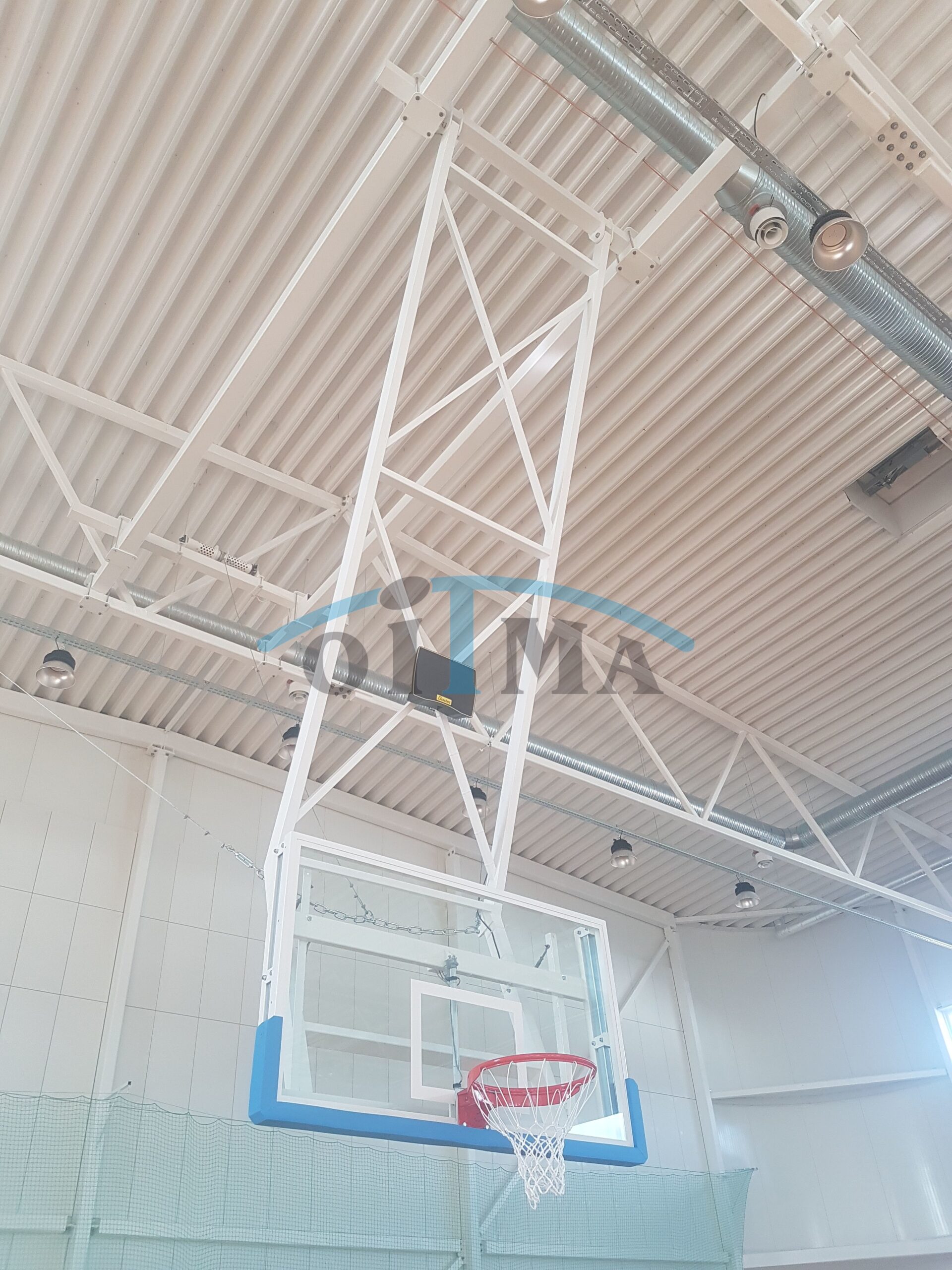 Ceiling mounted basketball construction